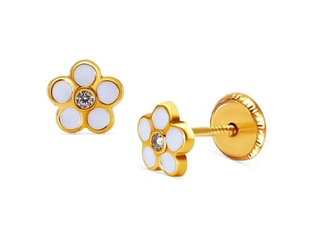 14k Enamel Flower Stud For Cheap