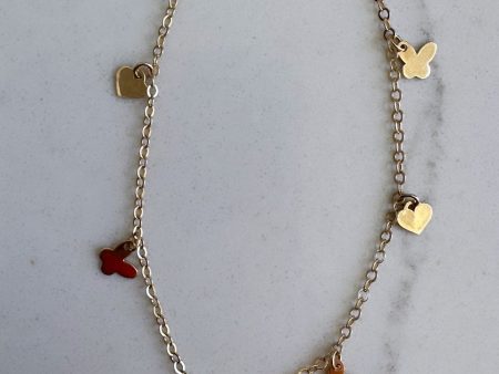 14k Yellow Gold Butterfly Heart Charm Bracelet Fashion