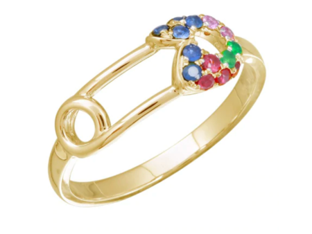 14k Gold Multi Color Stone Safety Pin Ring Supply