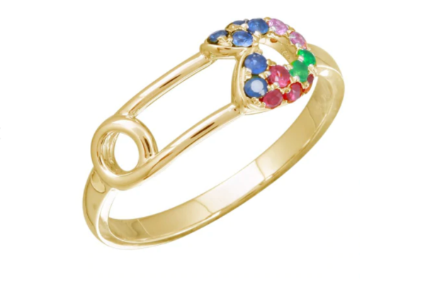 14k Gold Multi Color Stone Safety Pin Ring Supply