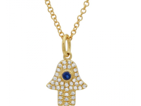 14K GOLD DIAMOND HAMSA NECKLACE Discount