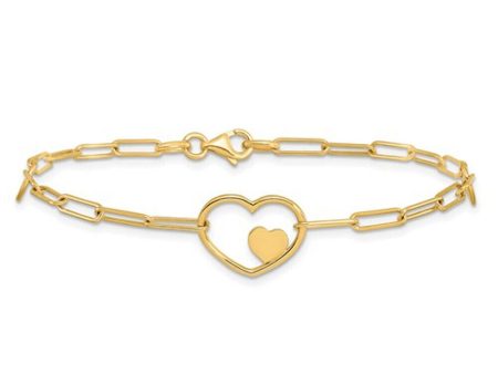 14k Yellow Gold Paperclip Heart Link Bracelet Online