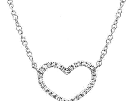 Small 14k White Gold Open Heart Diamond Necklace For Sale