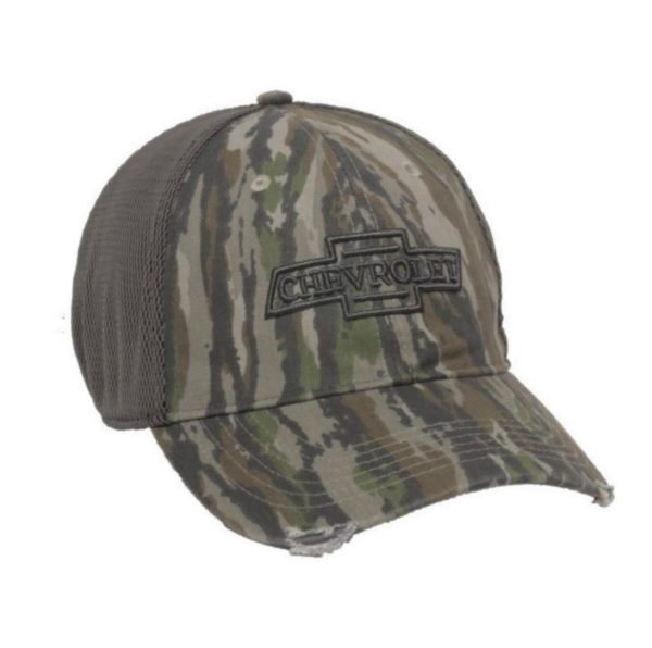 Chevrolet Hat Realtree Camouflage Stretch Fit L-XL Mesh Distressed Bill Cap Hot on Sale