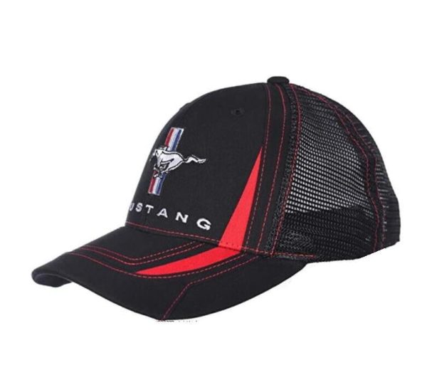 HAT - Ford Mustang Tri Bar Pony Logo Mesh Back Trucker Style Cap Discount