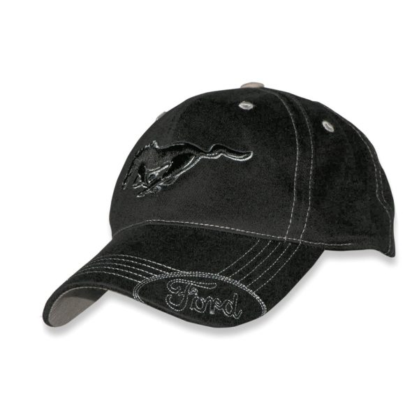 Ford Mustang Hat Black on Black Adjustable CFS Ball Cap Online Sale