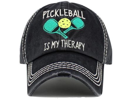 Pickleball Is My Therapy Distressed Cap Unconstructed Embroidered Black Hat on Sale