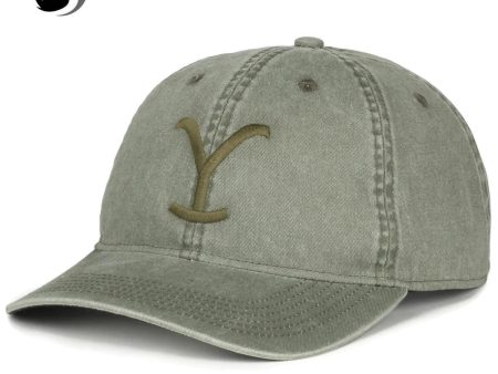 Yellowstone Dutton Ranch Y Logo Olive Pigment Dyed Cotton Twill Hat Cap Fashion