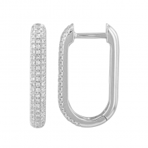 14k White Gold Rectangle Diamomd Huggie Earrings For Cheap