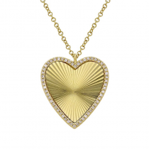 14k Large Yellow Gold Fluted Heart Diamond Necklace For Discount