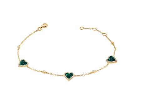 14k Gold Diamond and Malachite Heart Bracelet Online Sale