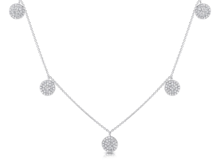 14k Gold Pave Diamond Circle 7 Station Necklace Discount