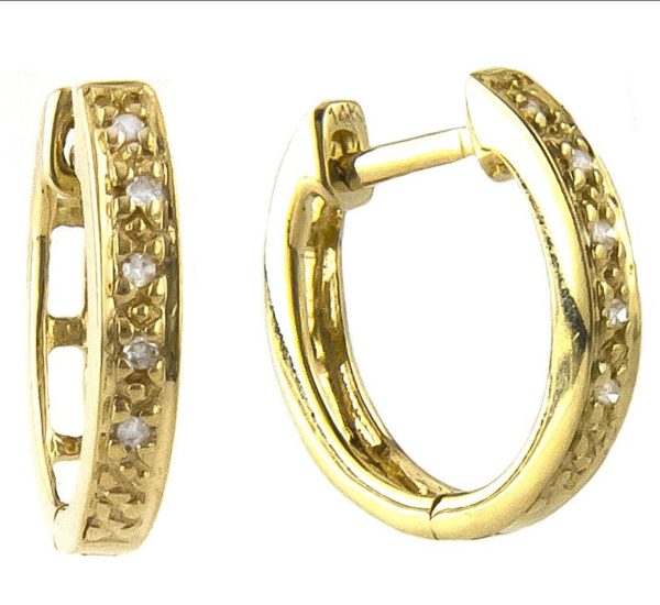 Yellow Gold Hoop Single Pave Diamond Earrings on Sale