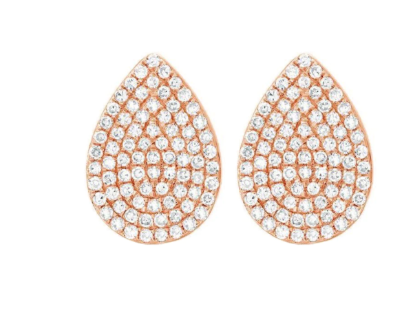 14k Gold Diamond Large Pave Pear Studs Discount