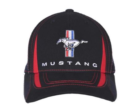 HAT - Ford Mustang Tri Bar Pony Logo Mesh Back Trucker Style Cap Discount