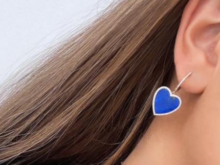 14k Gold Diamond Lapis Erica Heart Earrings Hot on Sale