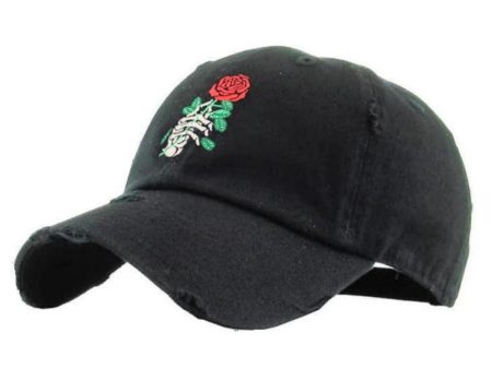 KBETHOS Rose in Hand Vintage Distressed 6 Panel Hat Black KBSV-3088V-BLK-195 Hot on Sale