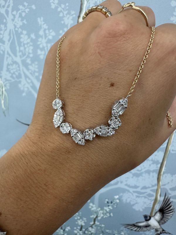 14k Alternating Baguette 9 Stone Diamond Necklace Online