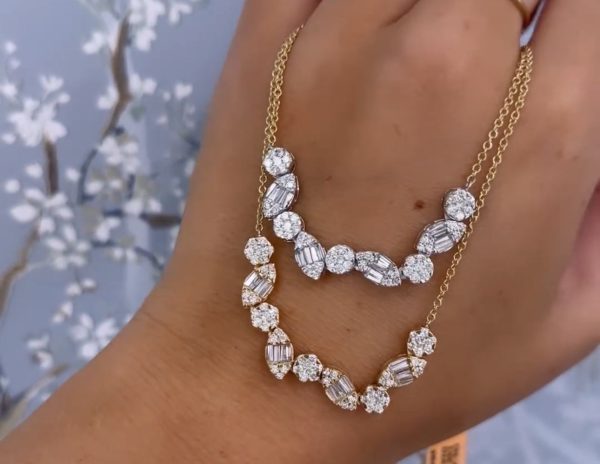 14k Alternating Baguette 9 Stone Diamond Necklace Online