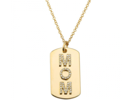 14k Gold Diamond Mom Tag Necklace Online now