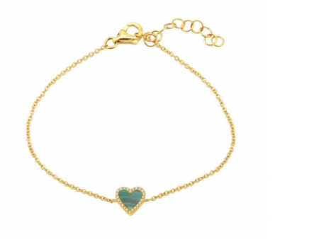 14k Gold Diamond Malachite Heart Bracelet Discount