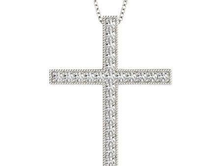 14k White Gold Beaded Diamond Cross Pendant (1 8 ctw) Fashion