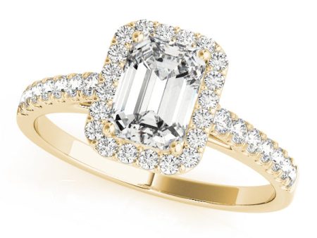 14kt Yellow Gold Emerald Cut Halo Engagement Ring Setting on Sale