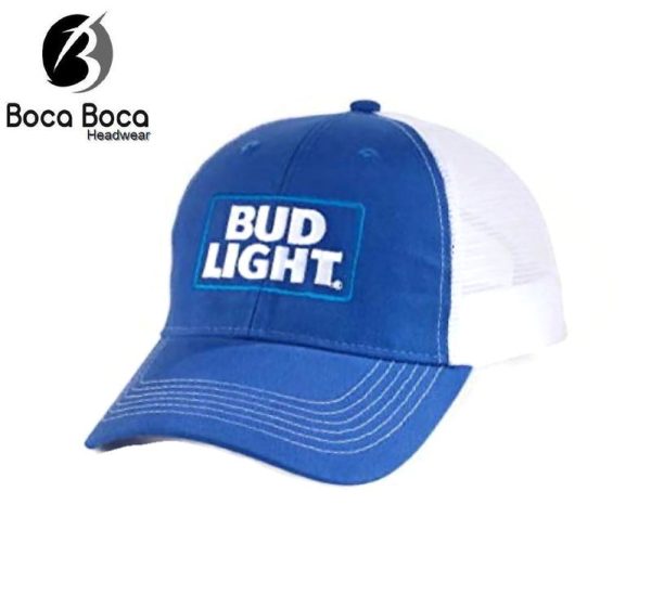 Bud Light Patch Logo Royal & White H3 Mesh Trucker Style Hat Hot on Sale