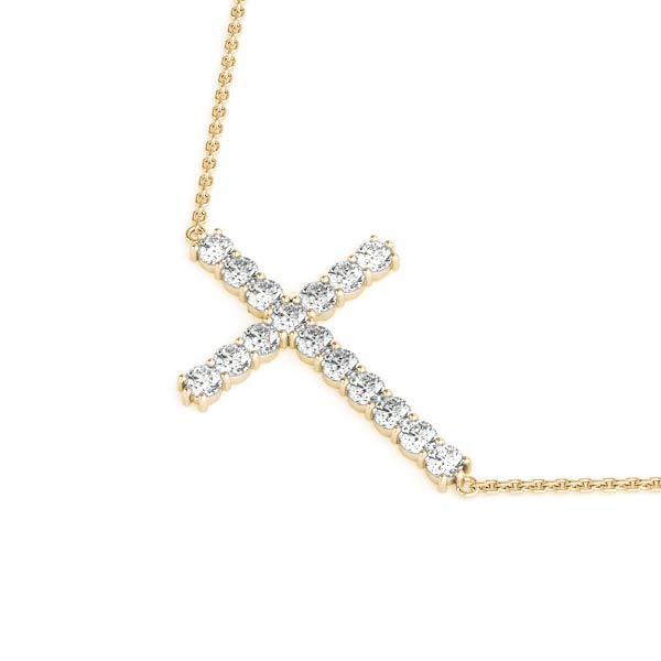 Yellow Gold Diamond Side Cross Pendant (1 2 ctw) Discount