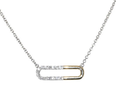 14kt Two Tone Diamond Paperclip Necklace (.15 ctw) Hot on Sale