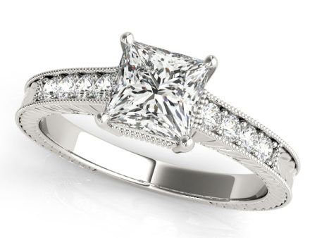 18kt White Gold Vintage-Inspired Princess Engagement Ring Setting For Cheap