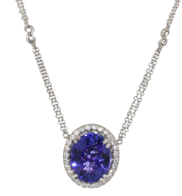 14kt White Gold Tanzanite & Diamond Pendant Hot on Sale