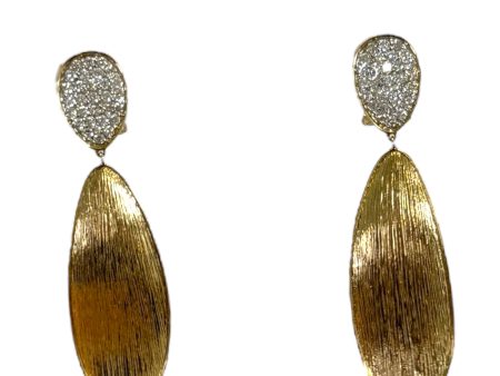 14k Brushed Gold and Diamond Hanging Earrings Discount