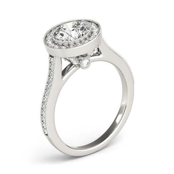 Platinum Bezel-Set Accented Halo Engagement Ring Setting on Sale