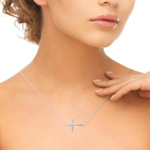 White Gold Diamond Side Cross Pendant (1 2 ctw) Online Hot Sale