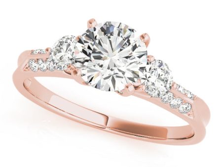 14kt Rose Gold Three Stone Engagement Ring Setting For Sale