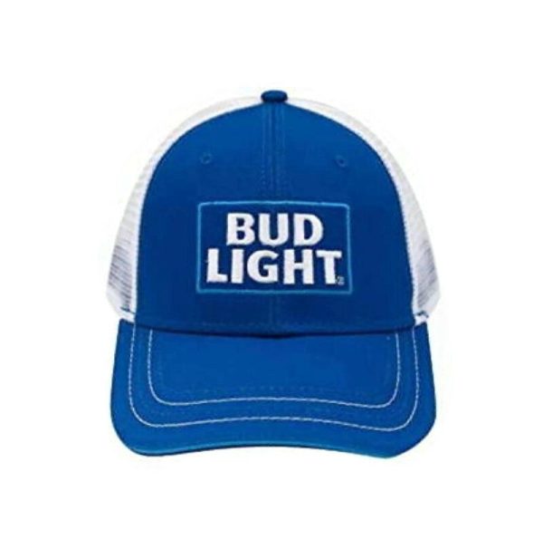 Bud Light Patch Logo Royal & White H3 Mesh Trucker Style Hat Hot on Sale