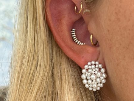 14K Pearl and Diamond Cluster Studs Online Hot Sale