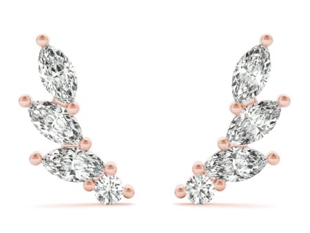 14kt Rose Gold Marquise & Round Diamond Ear Climbers (.50 ctw) For Cheap