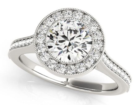 Platinum Bezel-Set Accented Halo Engagement Ring Setting on Sale