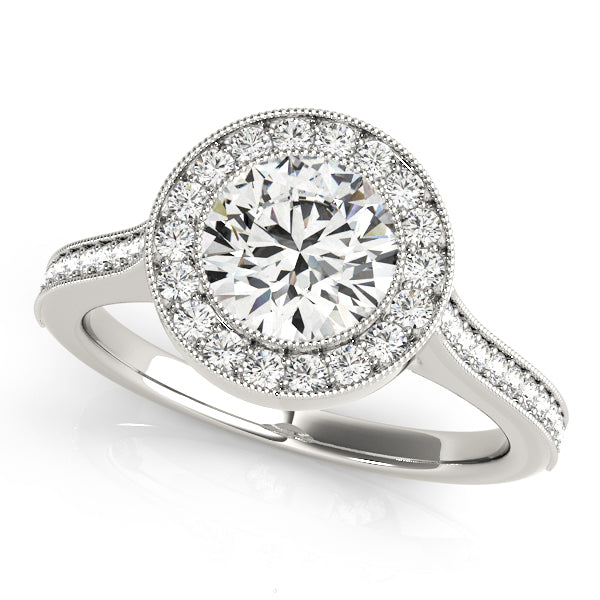 Platinum Bezel-Set Accented Halo Engagement Ring Setting on Sale