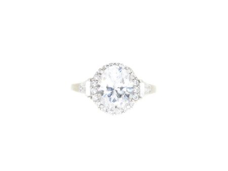 Sterling Silver Oval CZ Halo Engagement Ring Online Hot Sale