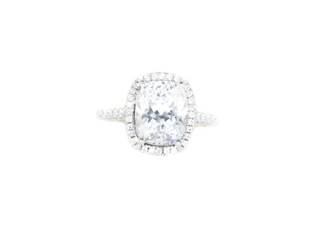 Sterling Silver Elongated Cushion CZ Halo Engagement Ring Fashion