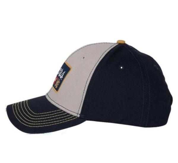 COORS BANQUET Navy Grey and Gold Cotton Twill Snapback with Woven Label Supply