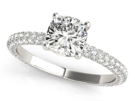 14kt White Gold Cushion Cut Pavé Engagement Ring Setting Online