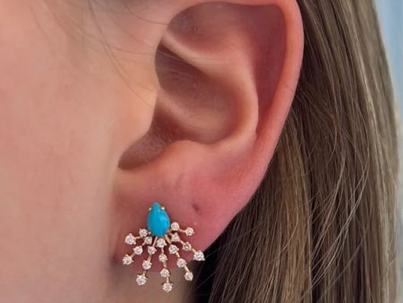 14K GOLD DIAMOND TURQUOISE SPIKY EARRINGS Fashion