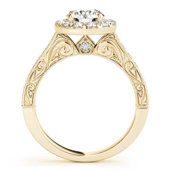 18kt Yellow Gold Engraved Halo Engagement Ring Setting For Sale