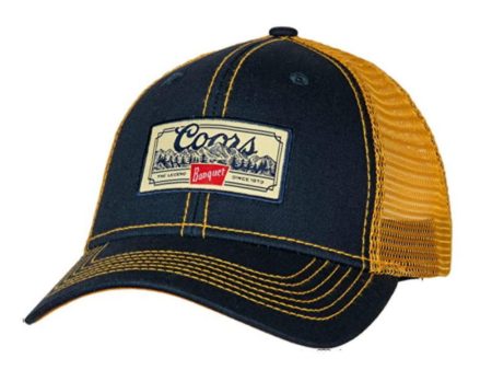 COORS Banquet H3 Hat Navy & Gold Cotton Twill Mesh Back Trucker Cap on Sale