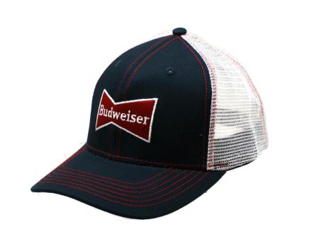 Budweiser Logo Mesh Back Cotton Twill Snapback H3 Hat Blue White & Red For Discount