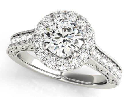 18kt White Gold Engraved Halo Engagement Ring Setting Sale